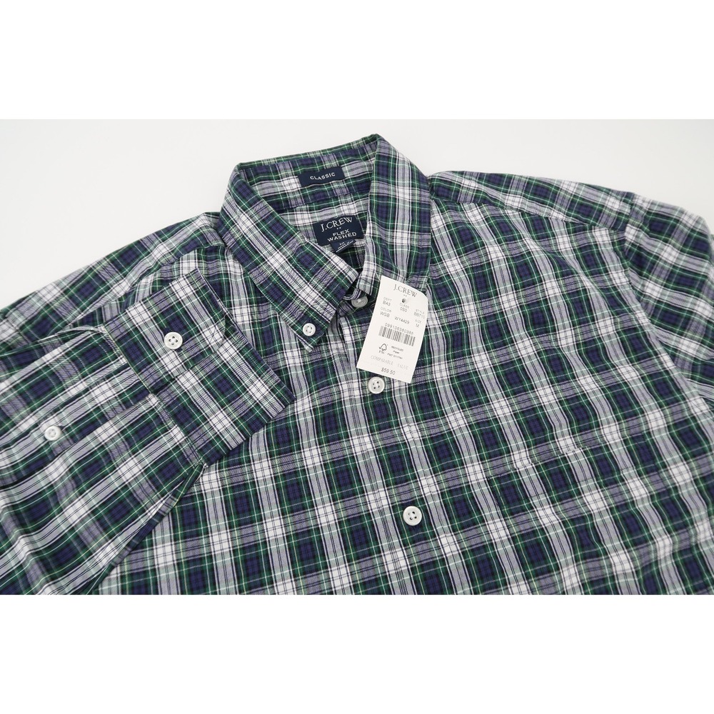 J Crew Mens Medium Classic Flex Washed Navy Plaid Long Sleeve Button Down‎ Shirt